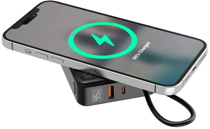 Gembird PB10-WPC15-LCD-01 greito įkrovimo išorinė baterija su belaidžiu įkrovikliu, 20W, 10000 mAh, juodas
