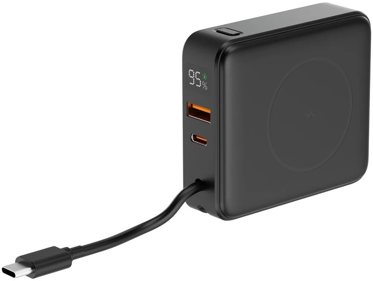 Gembird PB10-WPC15-LCD-01 greito įkrovimo išorinė baterija su belaidžiu įkrovikliu, 20W, 10000 mAh, juodas