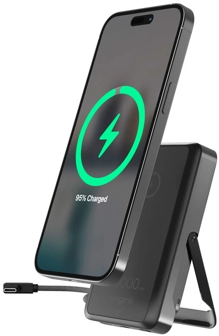 Gembird PB10-WPC15MS-01 magnetinė belaidė išorinė baterija su integruotu stovu, 15 W, 10000 mAh, juodas