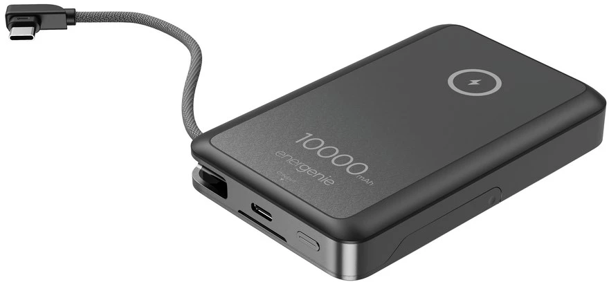 Gembird PB10-WPC15MS-01 magnetinė belaidė išorinė baterija su integruotu stovu, 15 W, 10000 mAh, juodas