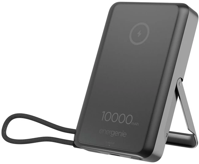 Gembird PB10-WPC15MS-01 magnetinė belaidė išorinė baterija su integruotu stovu, 15 W, 10000 mAh, juodas