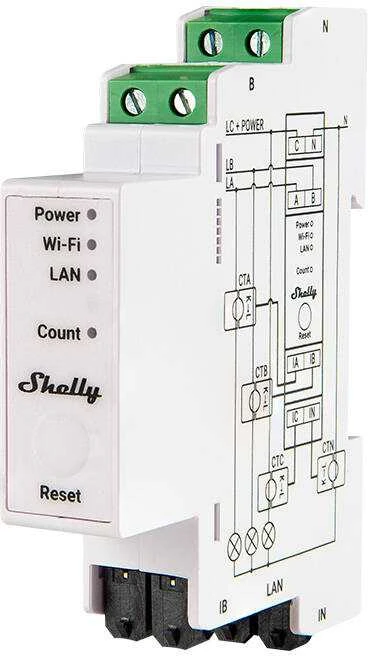 Shelly Pro 3EM 120A profesionalus elektros sąnaudų skaitiklis