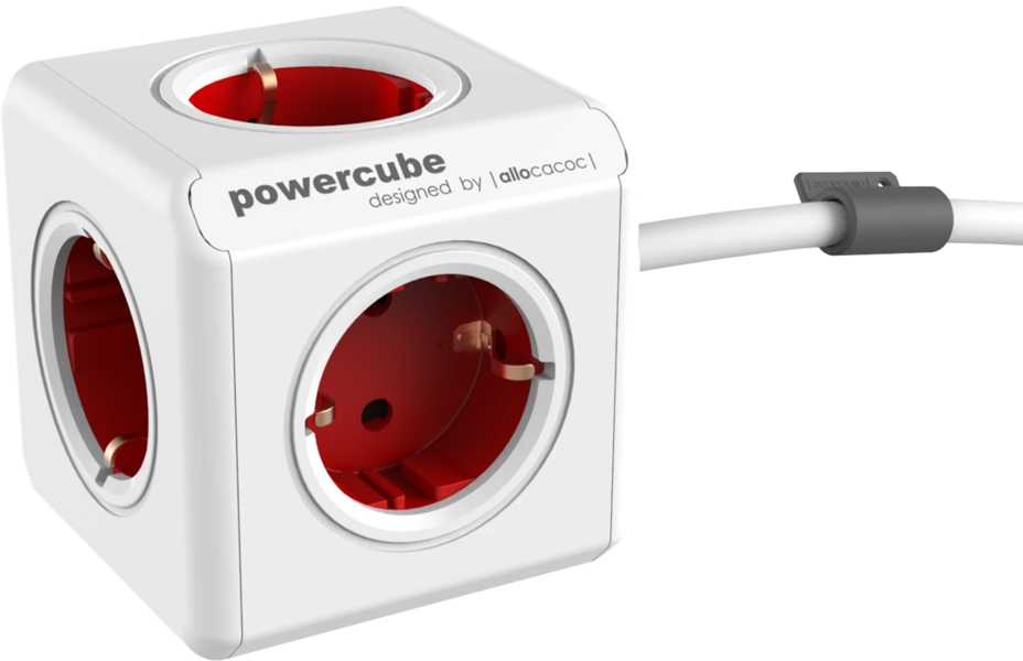 allocacoc PowerCube Extended 3 m incl. 3 m Cable red Type F