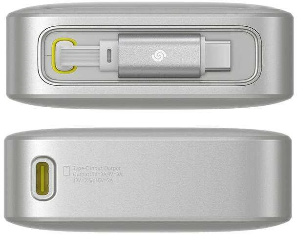 Baseus „Free2Pull“ 10000 mAh 30 W išorinė baterija su USB-C prievadu ir ištraukiamu USB-C laidu – pilkos spalvos