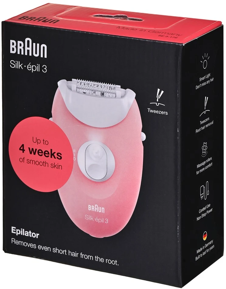 BRAUN Silk-épil 3 SES 3-176 Epilator, Baltas and Rožinė