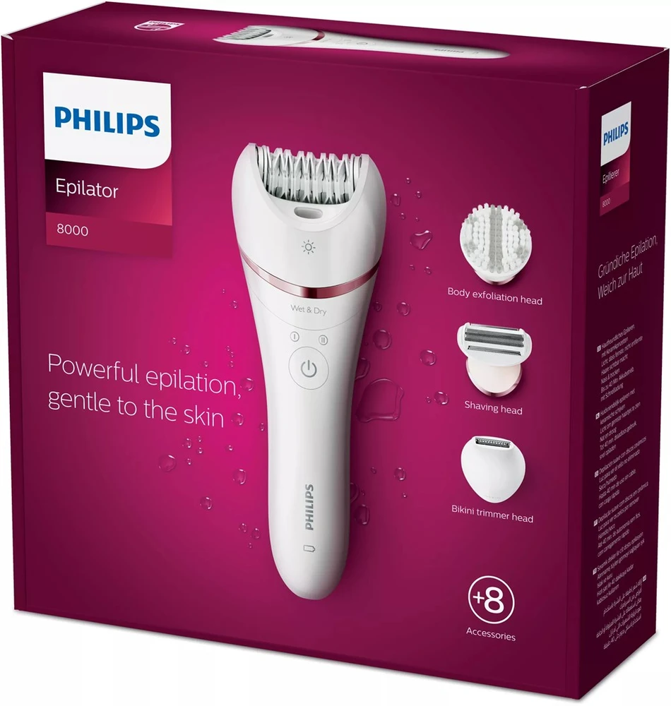 Epilatorius - Philips 8000 Series BRE735/00 Sausam Ir Šlapiam Naudojimui, 40 Min. Baterija