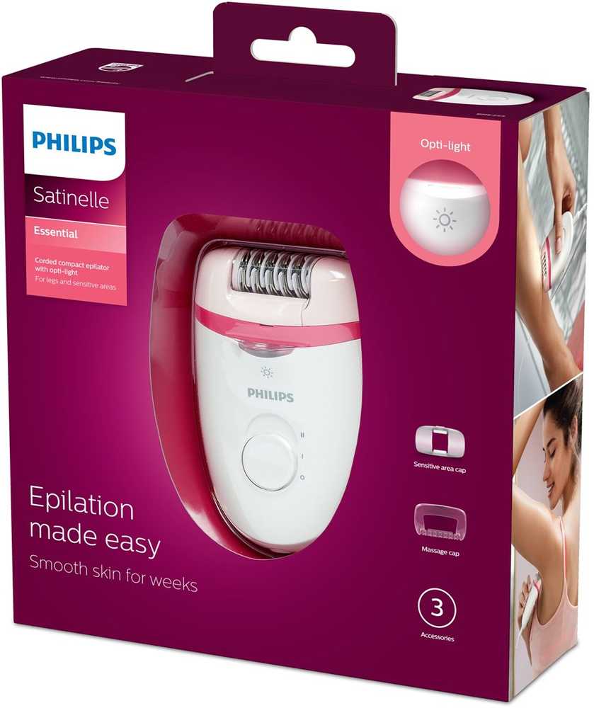 Philips Satinelle Essential Kompaktiškas laidinis epiliatorius BRE255/00