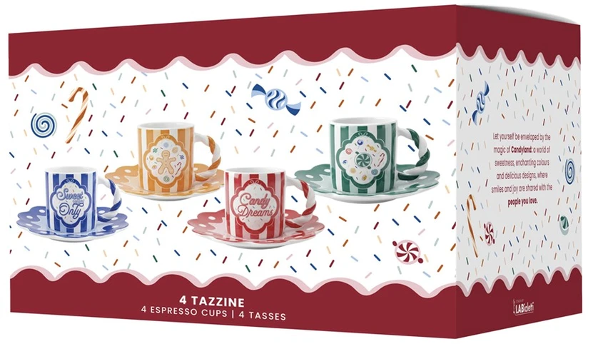 4 puodelių ir lėkštučių rinkinys BIALETTI Candyland, 4 vnt. x 80 ml (NCANDY003)