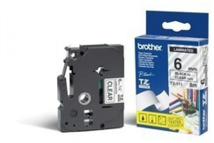 Brother Brolis | TZe-111 laminuota juosta | Juodas ant Clear | TZ | 8 m | 6 cm