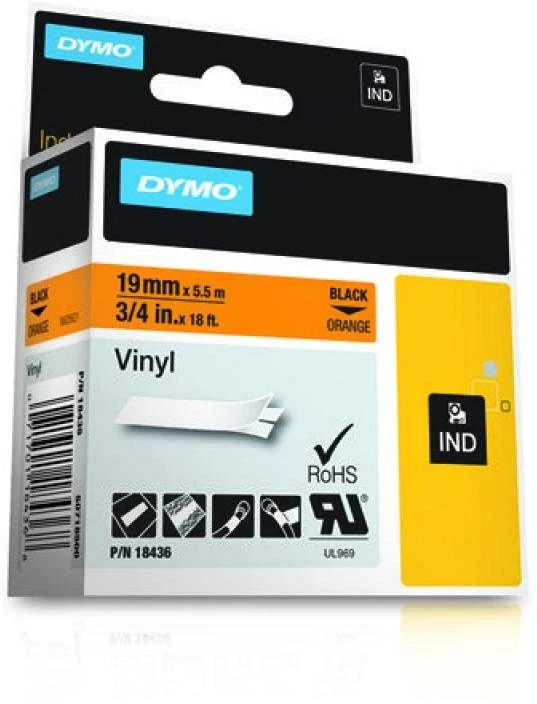 DYMO Rhino Vinilinė Juostelė 19mm x 5.5m / juodas ant oranžinės (18436)