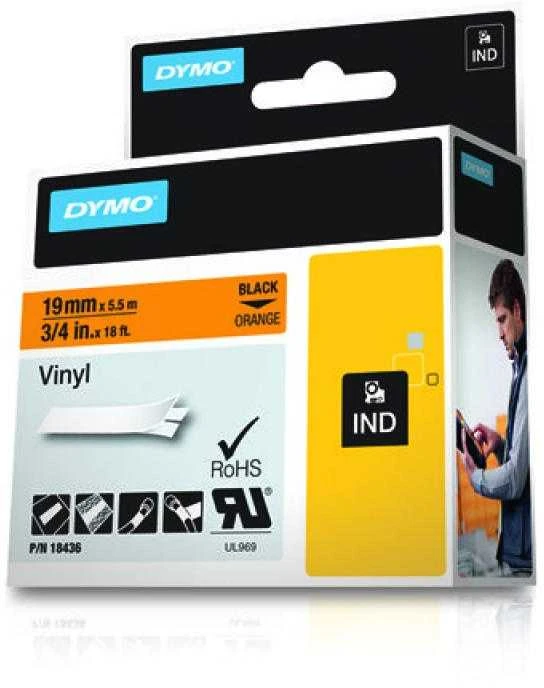 DYMO Rhino Vinilinė Juostelė 19mm x 5.5m / juodas ant oranžinės (18436)