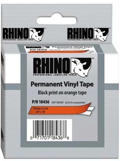 DYMO Rhino Vinilinė Juostelė 19mm x 5.5m / juodas ant oranžinės (18436)