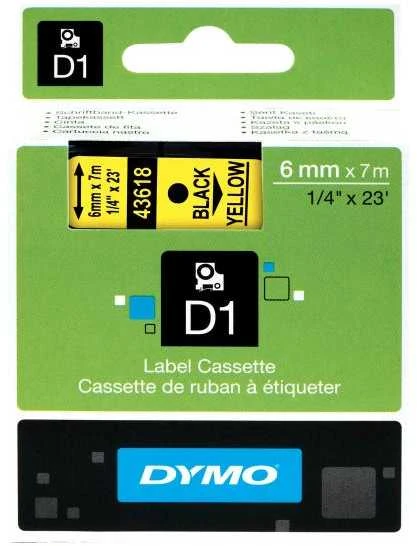 DYMO D1 Standard - Juodas on Geltona - 6mm etikečių juostelė Juoda ant geltonos