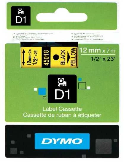 Juostelė DYMO D1 12mm x 7m, vinilinė, juoda ant geltono / S0720580 45018