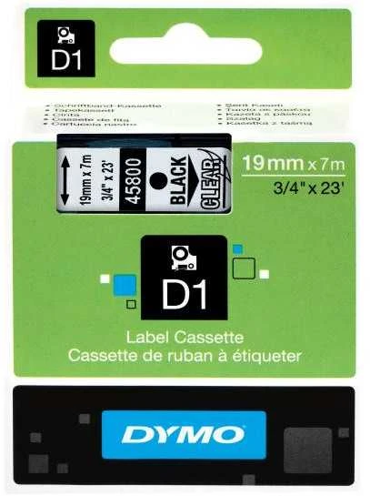 D1, žymėjimo juosta, 19mm, juodas tekstas ant skaidrios juostos, 7m - 45809 DYMO / S0720820