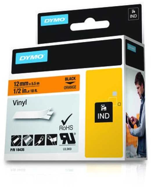 Juostelė DYMO D1,12 mm x 5,5m, juoda/oranžinė