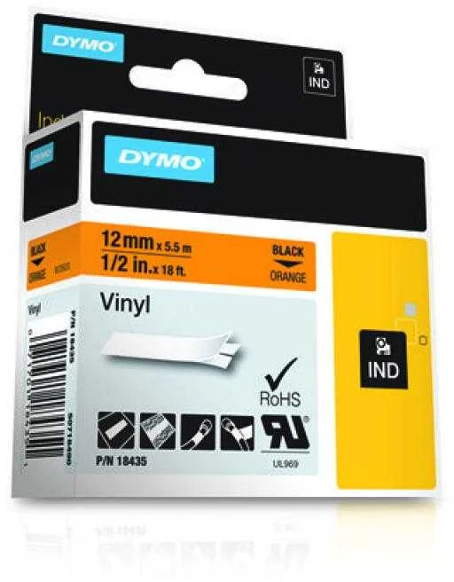 Juostelė DYMO D1,12 mm x 5,5m, juoda/oranžinė