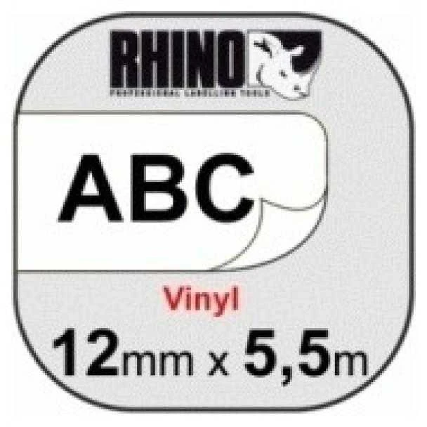 Juostelė DYMO Rhino 12mm x 5.5m, vinilinė, juoda ant balto / S0718600 18444