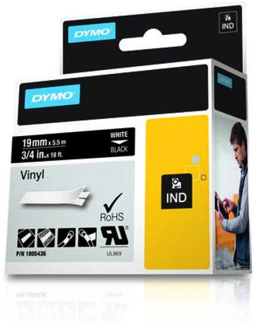 DYMO Rhino Vinilinė Juostelė 19mm x 5.5m / baltas ant juodos (1805436)