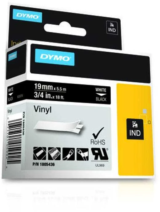 DYMO Rhino Vinilinė Juostelė 19mm x 5.5m / baltas ant juodos (1805436)