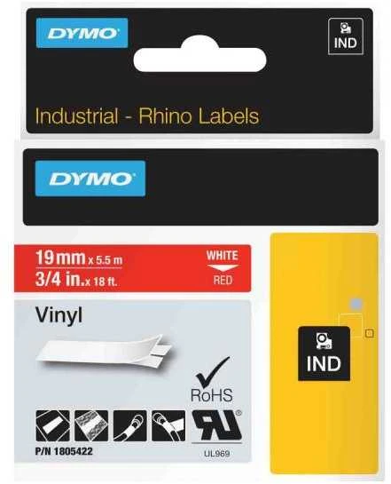 DYMO Rhino Vinilinė Juostelė 19mm x 5.5m / baltas ant raudonos (1805422)