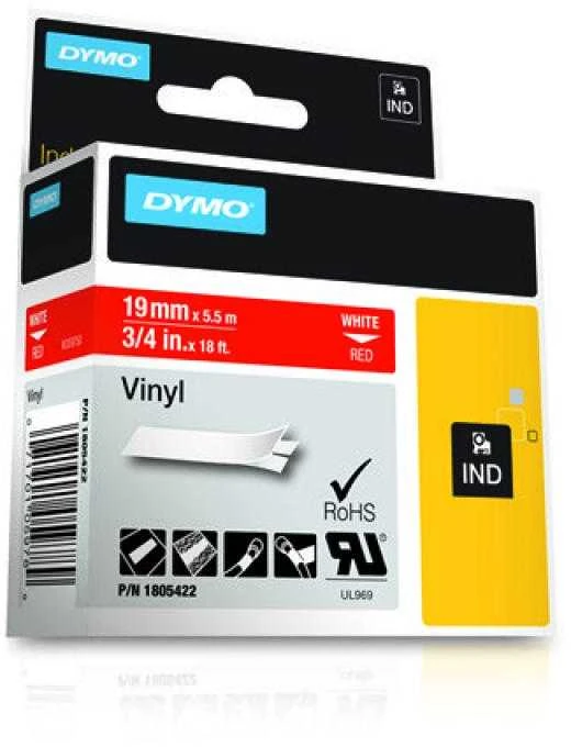DYMO Rhino Vinilinė Juostelė 19mm x 5.5m / baltas ant raudonos (1805422)