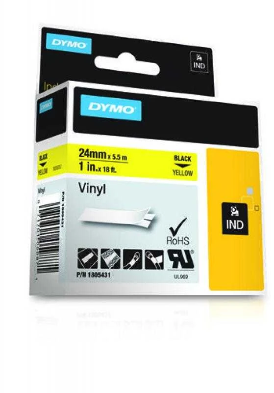DYMO Rhino Vinilinė Juostelė 24mm x 5.5m / juodas ant geltonos (1805431)