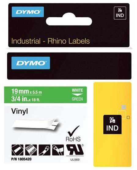 DYMO Rhino Vinilinė Juostelė 19mm x 5.5m / baltas ant žalios (1805420)