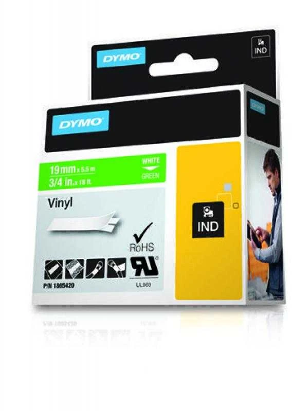 DYMO Rhino Vinilinė Juostelė 19mm x 5.5m / baltas ant žalios (1805420)