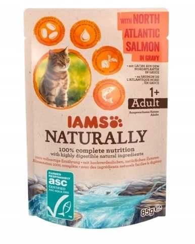 IAMS Naturally Adult konservuotas pašaras katėms su lašiša padaže 85g