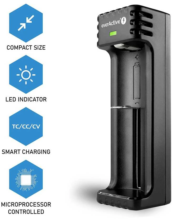 everActive universalus 1 x Li-ion akumuliatorių kroviklis LC100