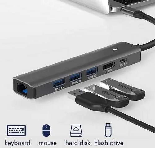 Extra Digital USB-C adapteris su USB ir LAN jungtimis