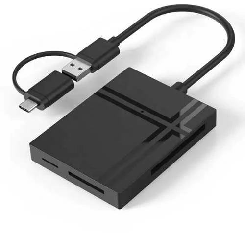 Daugiafunkcis atminties kortelių skaitytuvas su USB-C laidu