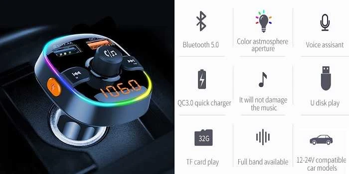 Extra Digital FM moduliatorius automobiliui BC52LQ (RGB LED, QC 3.0, micro SD, laisvų rankų įranga)