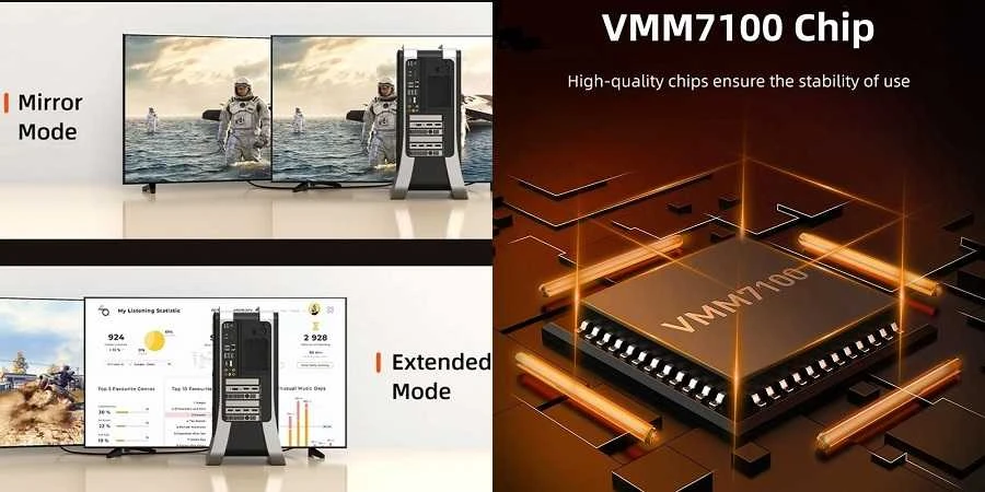 DisplayPort į HDMI 8K kabelis: veikimo režimai ir VMM7100 mikroschema