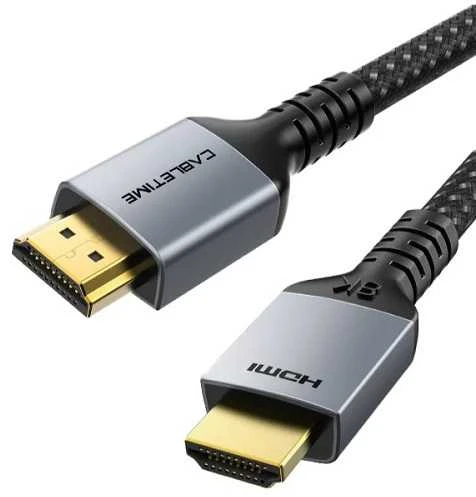 HDMI 2.1 laidas su metaliniais antgaliais ir auksine jungtimi