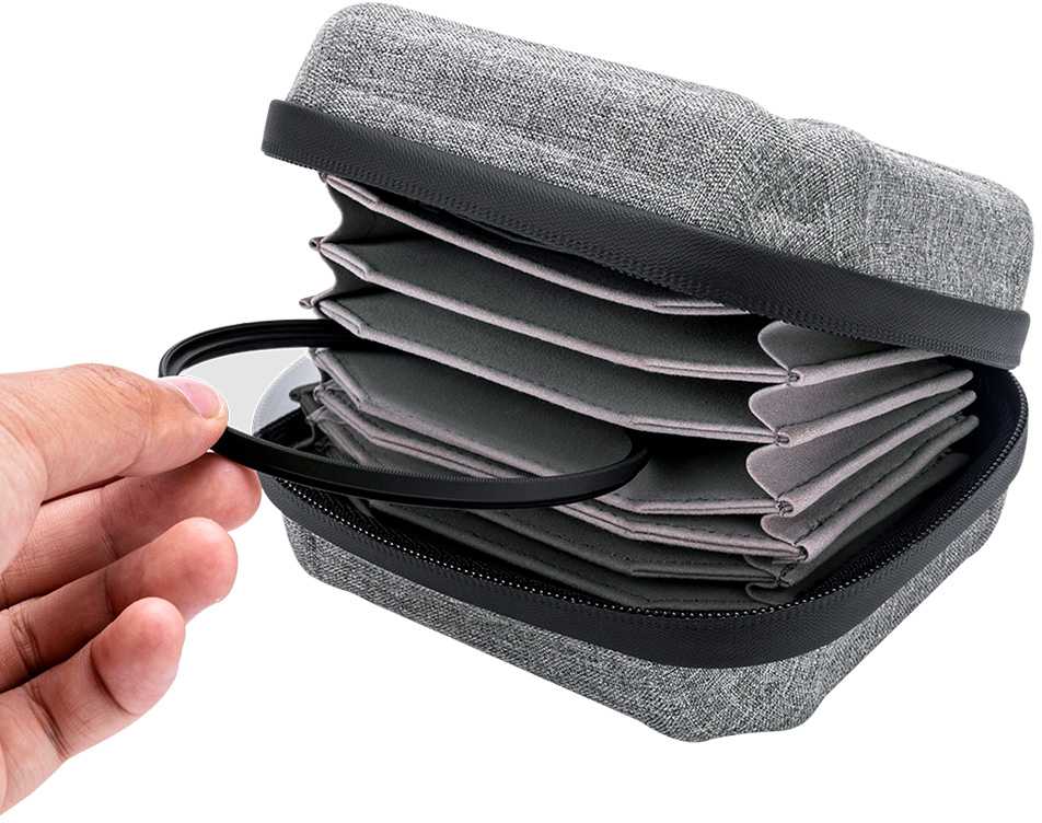 JJC Dėklas vandeniui atsparus dėklas Dėklas dėklas 10 filtrų nuo 37 iki 95 mm 95 mm / FP-k10 pilkas