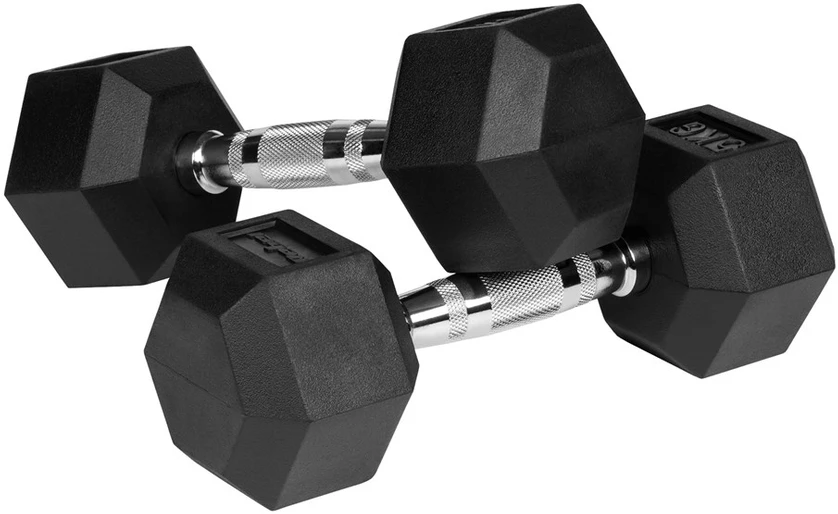 Fitneso Įranga - Rebel Active 2x5 Kg Guma Padengti Hanteliai Juodi