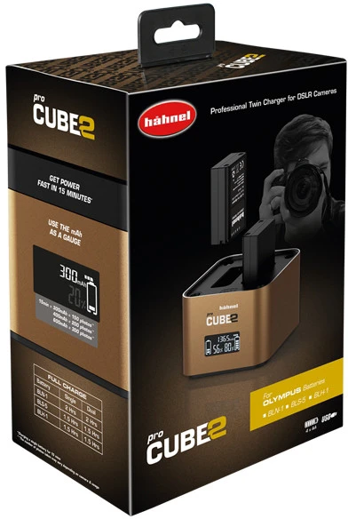 Fotoaparato Akumuliatoriaus Įkroviklis - Hähnel ProCube2 Įkroviklis Olympus Fotoaparatams, Dvigubas, 2,4 A USB, LCD