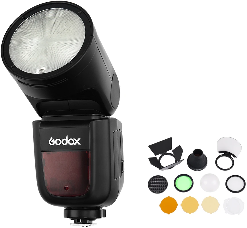 Fotoaparato blykstė - Godox Speedlite V1 Oly/Pan su AK R1 priedų rinkiniu