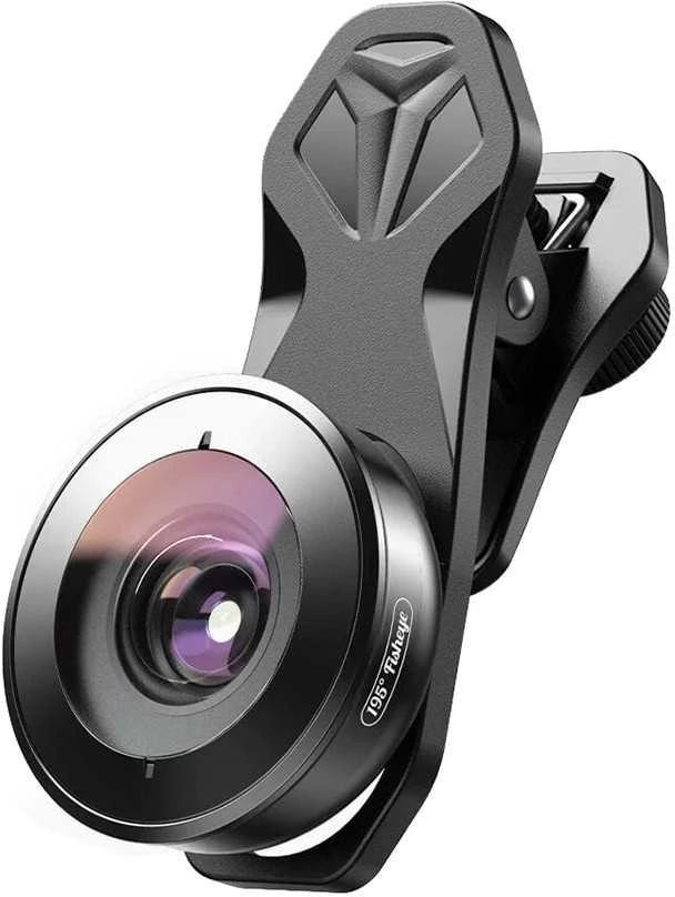 Fotoaparato Objektyvas - Apexel APL-HB195F Fish Eye Lens 195° Matymo Kampas Universalus Klipas