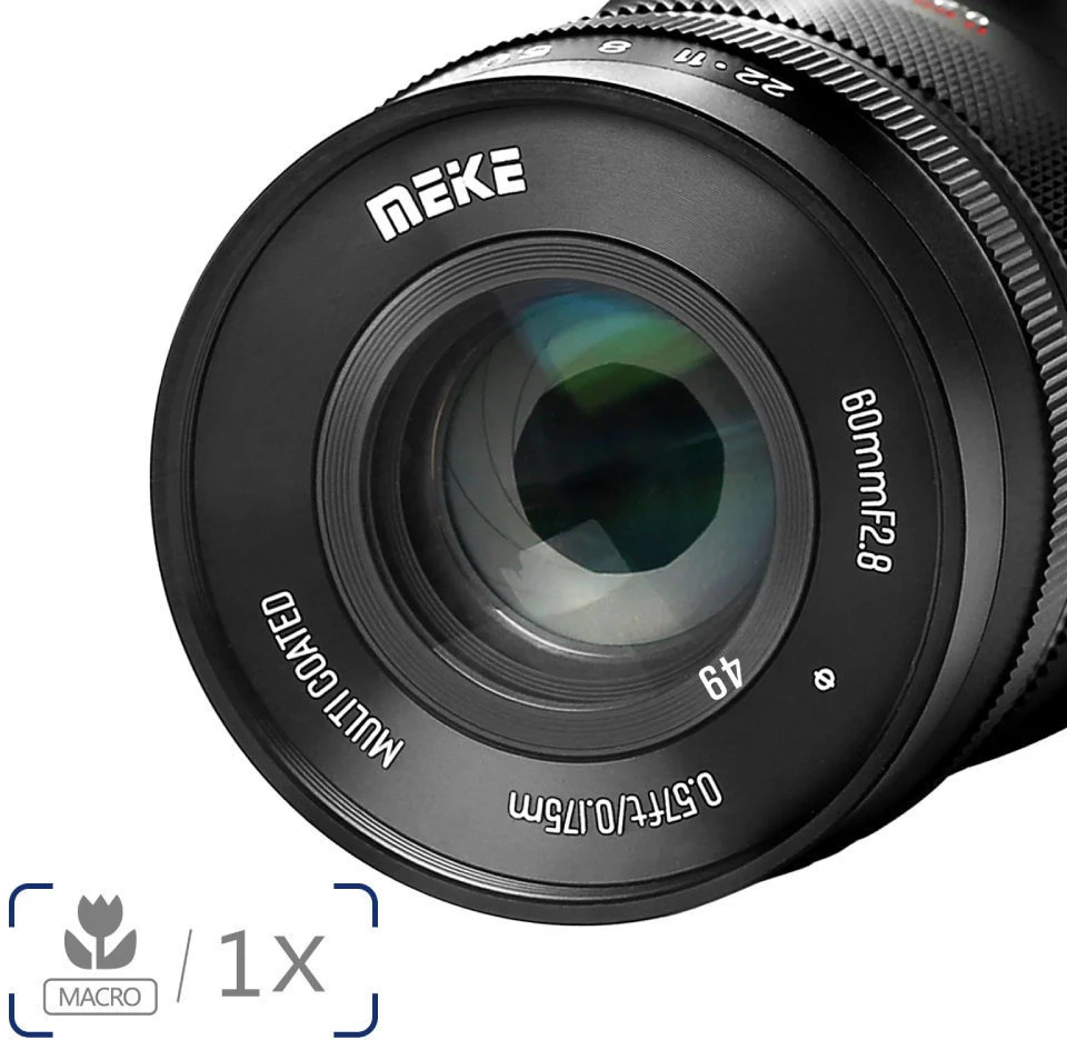 Fotoaparato objektyvas - Meike MK 60 F2.8 Canon RF jungtis 1:1 makro 17 cm 49 mm