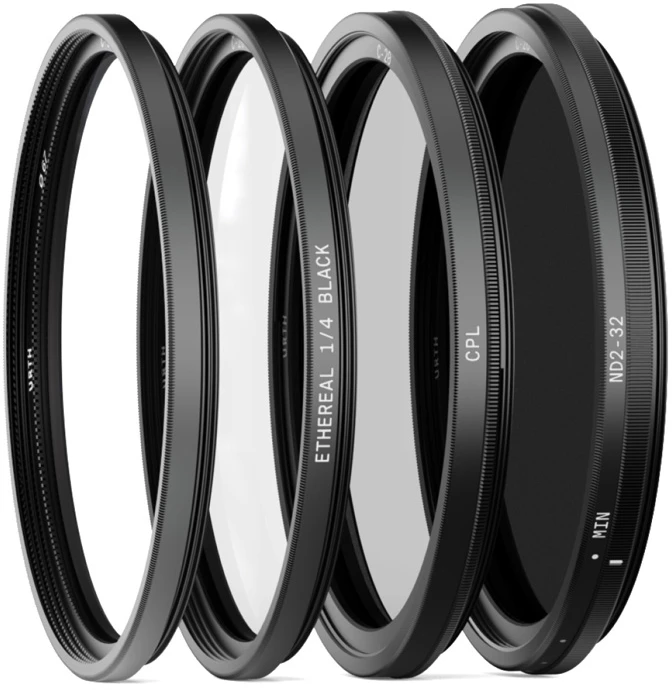 Fotoaparato objektyvo filtras - Urth 95 mm „Cinematic Kit Plus+“ UV CPL VND2–32 „Ethereal“ 1/4 juodas rūko filtras