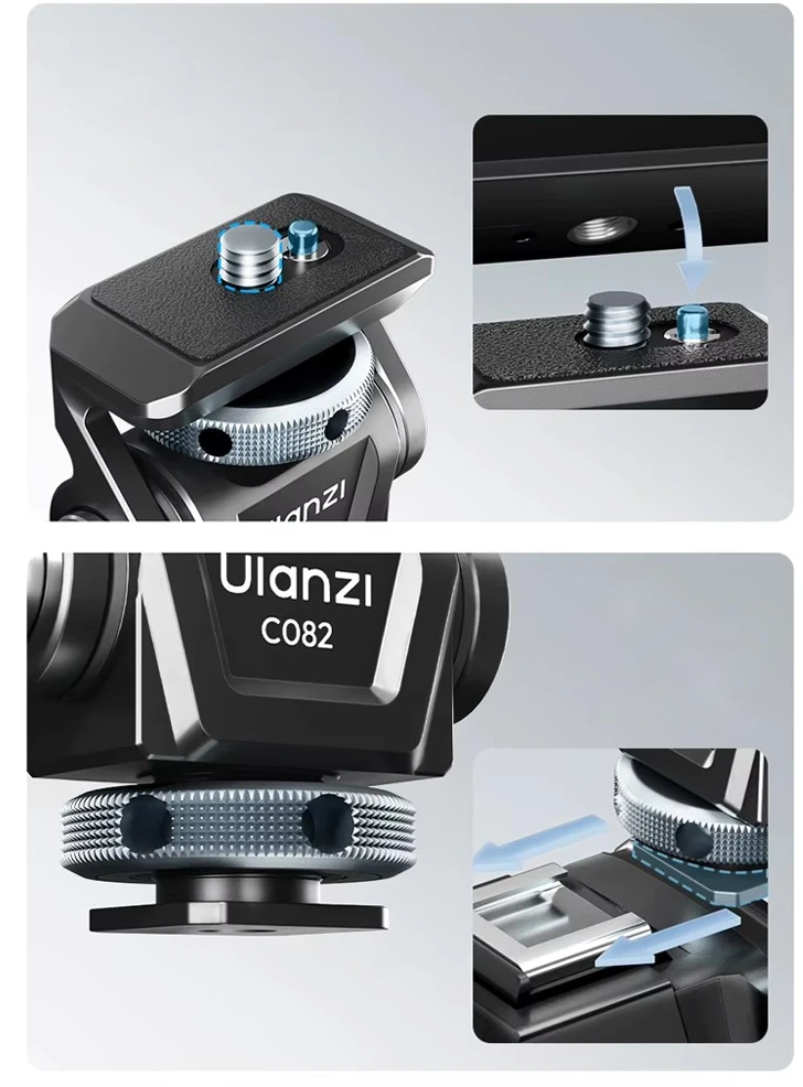 Fotoaparato priedas - UURIG R015 Mini 3D Kamuolinis Galva, 1/4 colio Sriegis, 3kg Apkrova