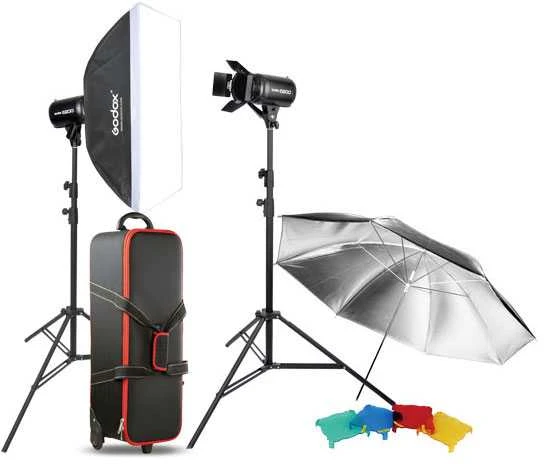 Fotografijos apšvietimo rinkinys - Godox E300 Studio Kit (2 Flash Heads, 150W Modeling Lamp, Wireless Trigger)