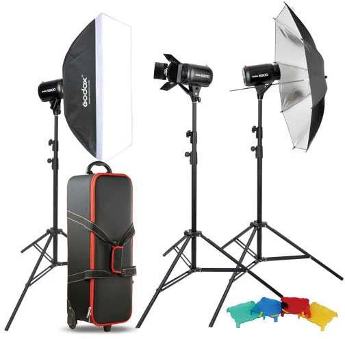Fotografijos Įranga - Godox E300 D Studio Kit (3 Flash Heads, 150W Modeling Lamp, Wireless Trigger)