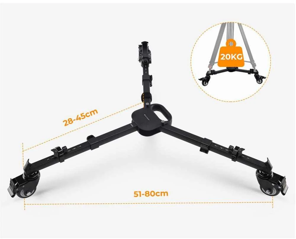 Fotografijos Įranga - K&F Concept MS30 Tripod Dolly 20kg Load 76mm Wheels