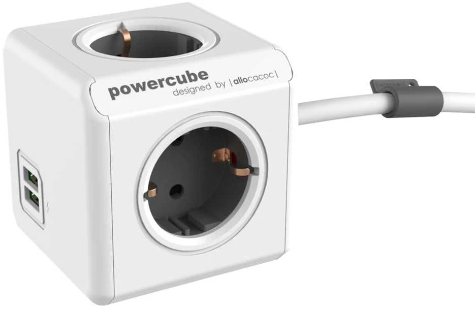 Galia - Allocacoc PowerCube Extended USB 4 lizdai 2 USB 3m Pilka