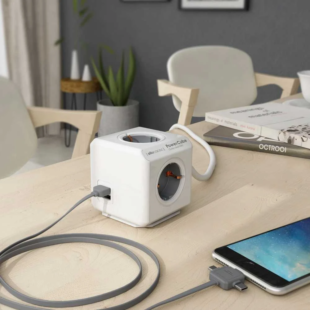 Galia - Allocacoc PowerCube Extended USB 4 lizdai 2 USB 3m Pilka