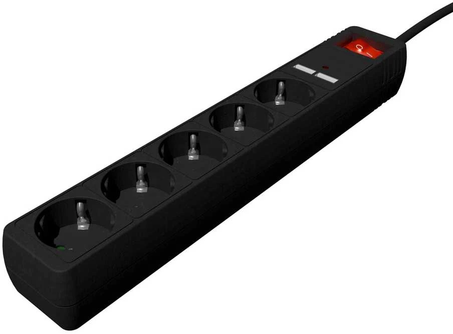 EnerGenie | Prailgintuvas su USB įkrovikliu, 5 lizdai, 1,5 m, Juodas | SPG5-U2-5-02